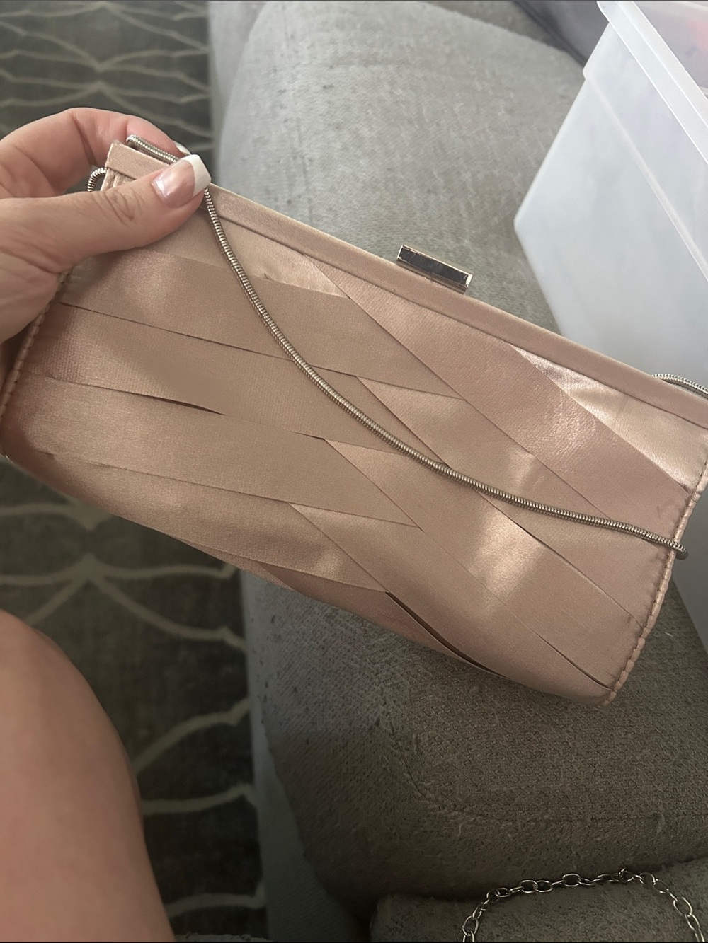Steve Madden Blush Pink Satin Pleated Clutch with Silver Chain